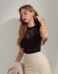 Delicate Lace Splice Sheer Tank Top (With Padding)