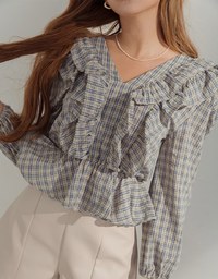 Iconic Exaggerated Ruffle Checkered Top