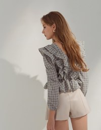 Iconic Exaggerated Ruffle Checkered Top