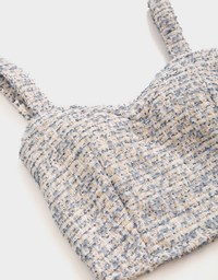 Classical Tweed Sweetheart Crop Tank Top (With Padding)