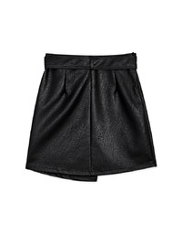 Très Chic Asymmetrical Faux Leather Skirt (With Belt)