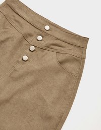 High Waisted Brushed Slit Midi Pencil Skirt