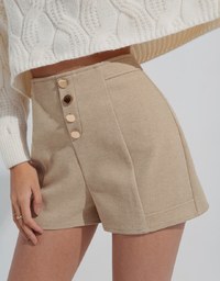 Elevated Casual Buttoned   Tweed Short