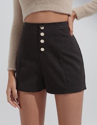 Elevated Casual Buttoned   Tweed Short