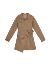 Corduroy Ruched Side-Tie Shirt Dress