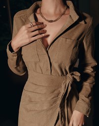 Corduroy Ruched Side-Tie Shirt Dress