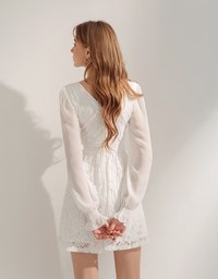Classy Demure Hollow Texture Lace Mini Dress