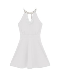 Pearl Halter Front-Hollow Mini Dress