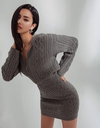 Casual Chic Twist Knit Sweater + Bodycon Skirt Set Wear