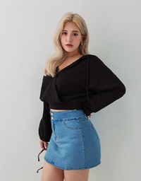 Elevated Casual Crossover Knitted Hoodie Crop Top
