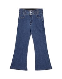High Waisted Double Belted Denim Jeans Flare Pants