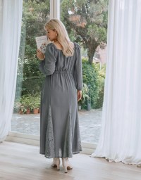 Classy Demure Splice Lace Sheer Maxi Dress