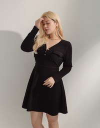 Minimalist Staple Buttoned Knit Mini Dress