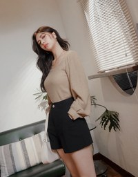 Vintage Square-Neck Puffy Suede Top