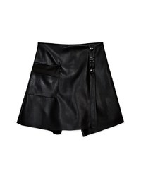 Edgy Chic Asymmetrical Button Faux Leather Skorts