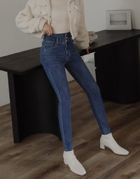High Waisted Buttoned Denim Jeans Slim Fit Pants