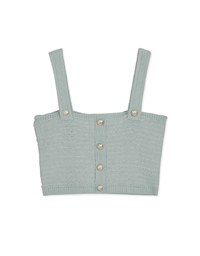 Soigné Feather Button Crop Knit Tank Top