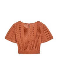 Broderie Anglaise Lace Cinched-Waist Crop Top
