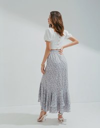 Ditsy Floral Layered Ruffled Slit Maxi Skirt