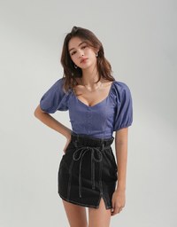 Seamline Slit Denim Jeans Mini Skirt (With Belt)
