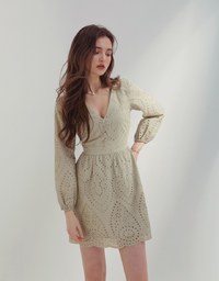 Broderie Anglaise V-Neck Buttoned Mini Dress