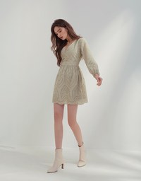 Broderie Anglaise V-Neck Buttoned Mini Dress