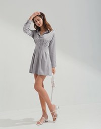 Soigné Pleated Mini Shirt Dress