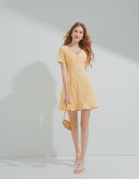 Soigné V-Neck Ruffled Hem Splice Mini Dress