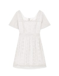 Broderie Anglaise Square Neck Lace Mini Dress