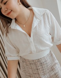 Finest Embossed Tie-Back Button Up Crop Top