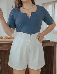 High Waisted Buttoned Slimming Elastic Shorts