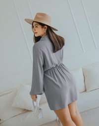 Simple Plain Anti-Wrinkle Iron Free Tie-Side Shirt Dress