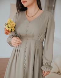 Soigné Buttoned Pleated Chiffon Mini Dress