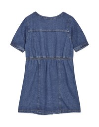 V-Neck Pleated Button-Down Denim Jeans Mini Dress