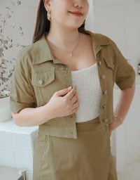 Elevated Casual Shirt Crop Blazer Jacket (With Shoulder Pads)