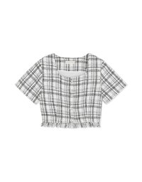 Cross-Checkered Square-Necked Ripped Button Top