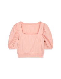 Vintage Square Neck Puff Short Sleeve Ribbed Crop Top