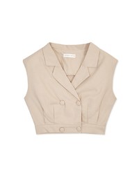 Smart Casual Cotton Linen Suit Collar Crop Top (With Shoulder Pads)