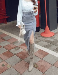 Side Slit Design Denim Jeans Midi Skirt