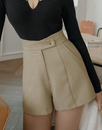 Crossover High Waisted Cotton Linen Shorts