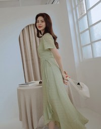 Sweet Sultry Textured Side Tie Ruffled Maxi Dress