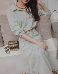 Elegant Drawstring Blouse Shirt + Peplum Maxi Skirt Set Wear