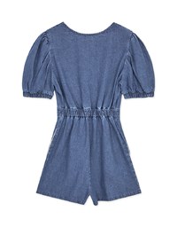 Whimsical Puff Sleeve Button -Up Denim Jeans Playsuit