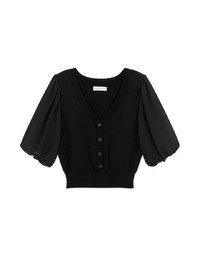 Elevated Detailing V-Neck Splice Puff Sleeve Crop Top
