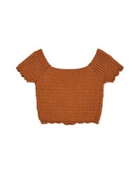 Square Neck Button Crochet Crop Top
