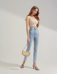 Textured Thin Strap Crop Cami Top (With Padding)