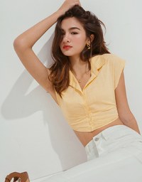 Micro-Permeable Pleated Lapel Breasted Crop Top