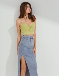 Denim Jeans Pencil Skirt With Side Slit (Belt Included)