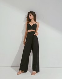 Elevated Detailing Side Button Pleated Wide Pants