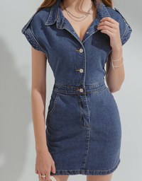 Voguish Denim Jeans Lapel Mini Dress